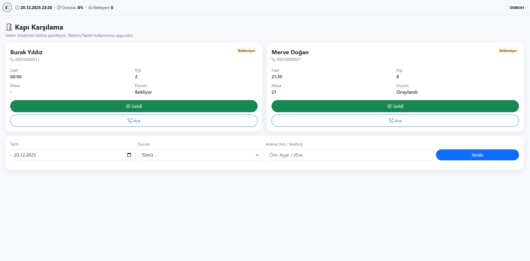 Door Check-in Screen